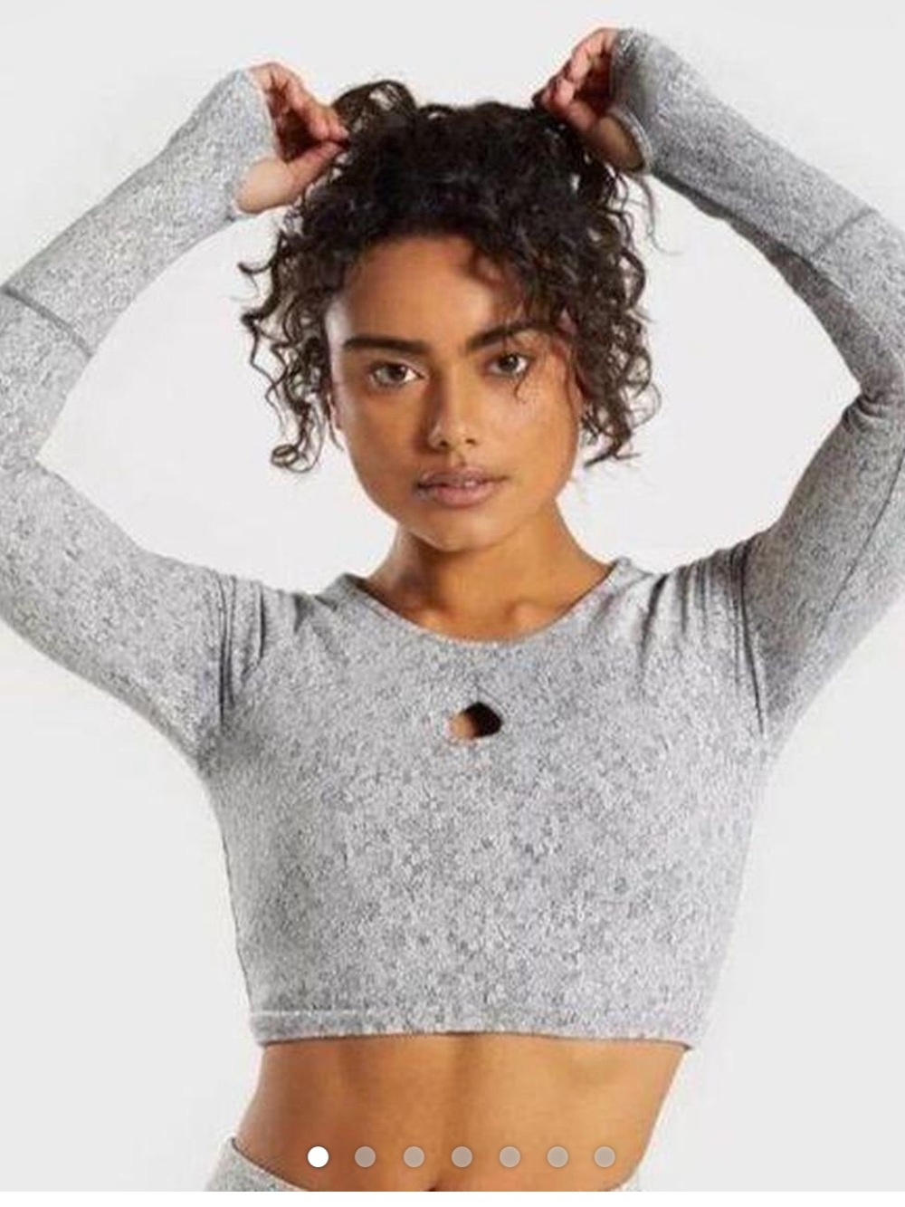 Gymshark Fleur Texture Long Sleeve Crop Top Large Gray Athletic Activewear